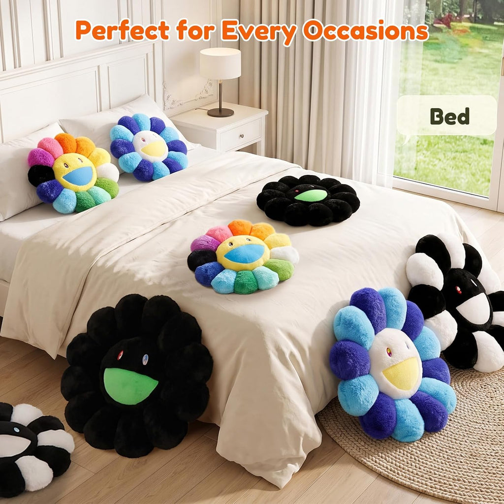 Flower Pillow, Cute Smiley Face Flower Shaped Throw Pillows 15.7In