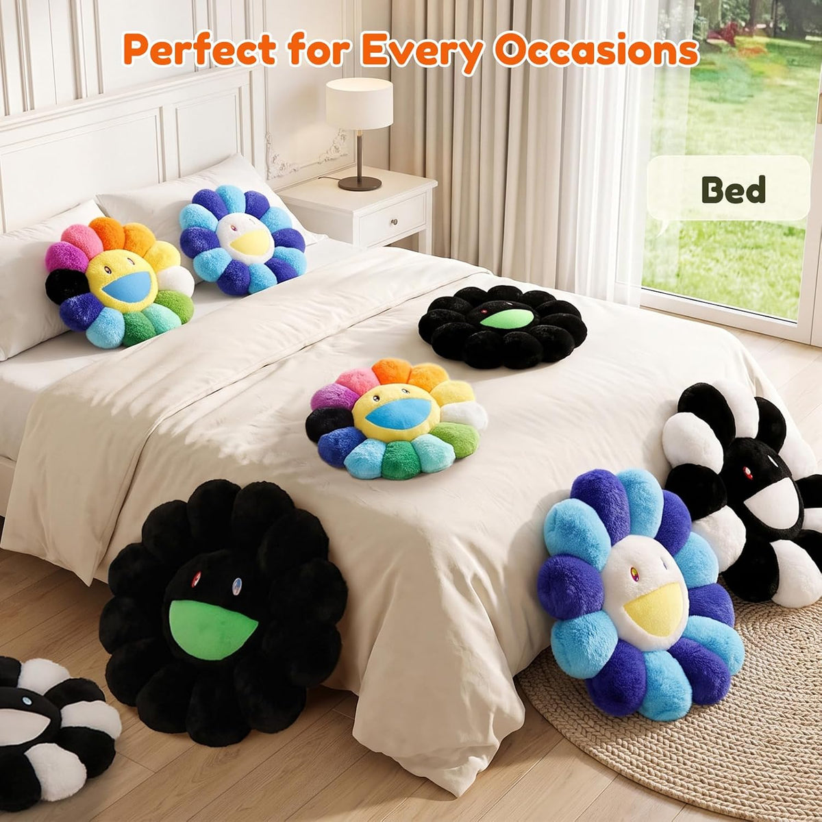 Flower Pillow, Cute Smiley Face Flower Shaped Throw Pillows 15.7In