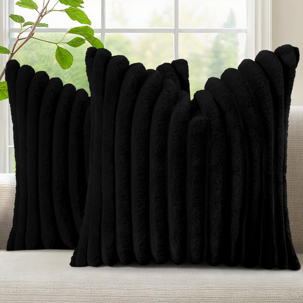 decorUhome Fall Faux Fur Throw Pillow Covers 18x18 Set of 2 Brown White