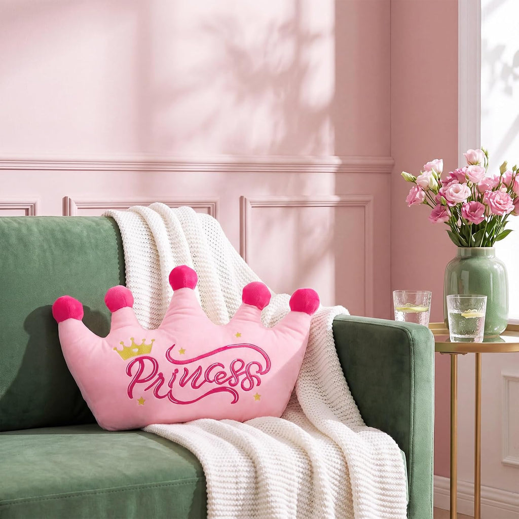Sliner Crown Shaped Throw Pillow 16'' x 15'' Pink Plush Crown Princess