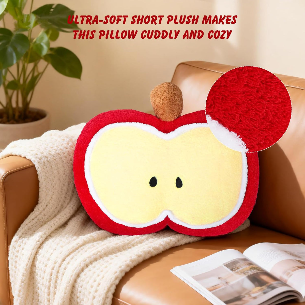 LANPU Cute Apple Slice Plush Pillow – Soft Stuffed Fruit Cushion for Couch