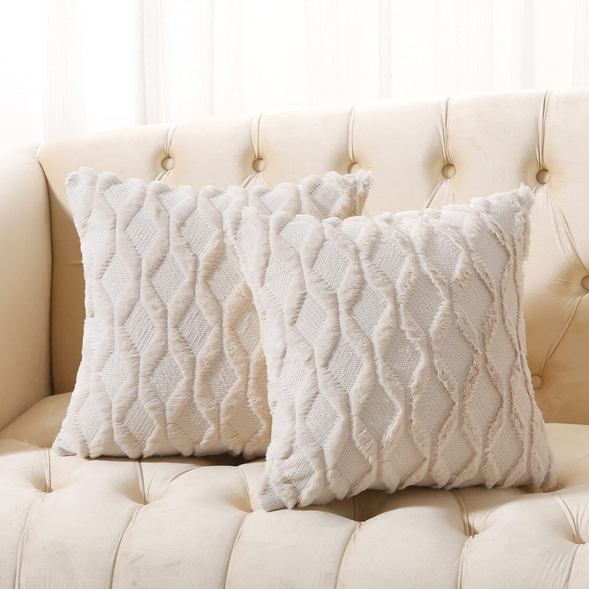 Volcanics Pack of 2 Faux Wool Light Brown Throw Pillow Covers 20x20 Inch