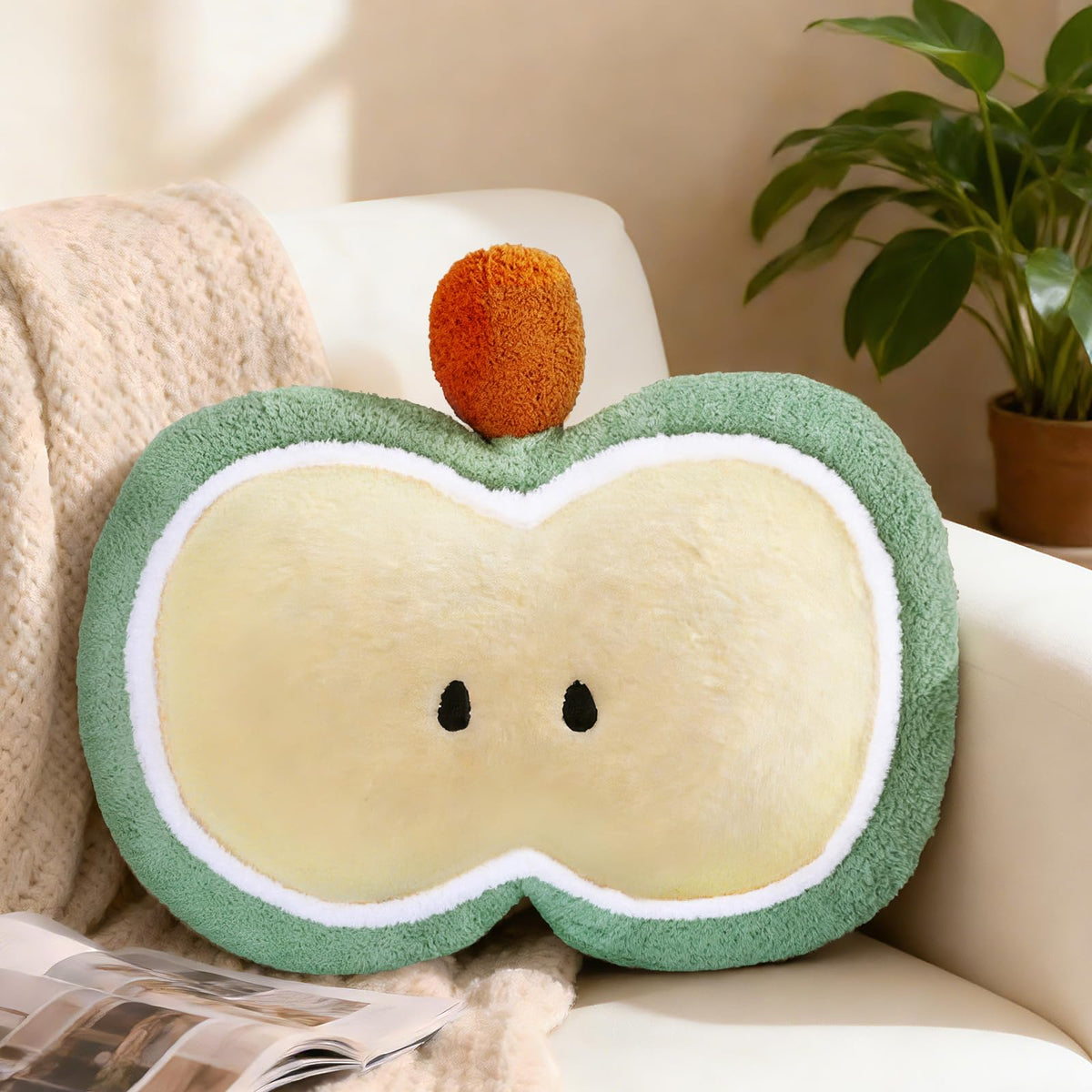 LANPU Cute Apple Slice Plush Pillow – Soft Stuffed Fruit Cushion for Couch
