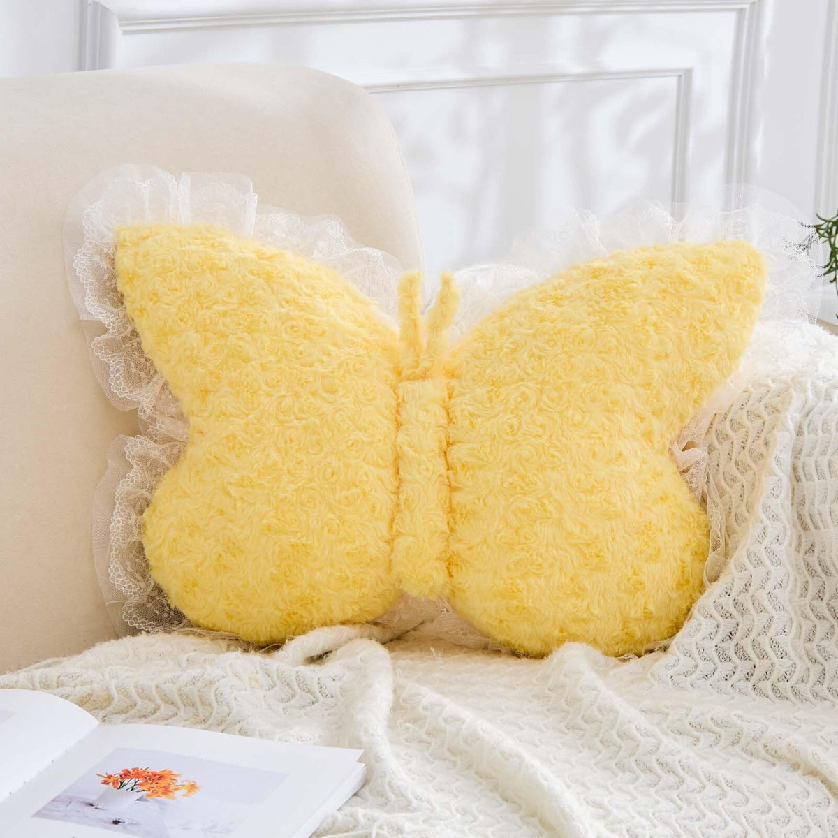 XVTRU Butterfly Pillow Decorative Pillows for Bed 15" Pink Cute Pillow