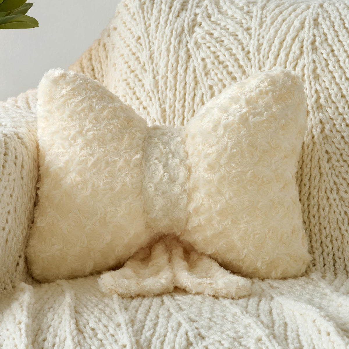 Bow Pillow, Decorative Throw Pillows Soft Plush (White, Small-12 Inches)