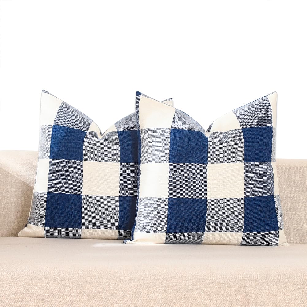 Brown Plaid Farmhouse Checkered Throw Pillow Cover 20x20 for Bed Couch Sofa