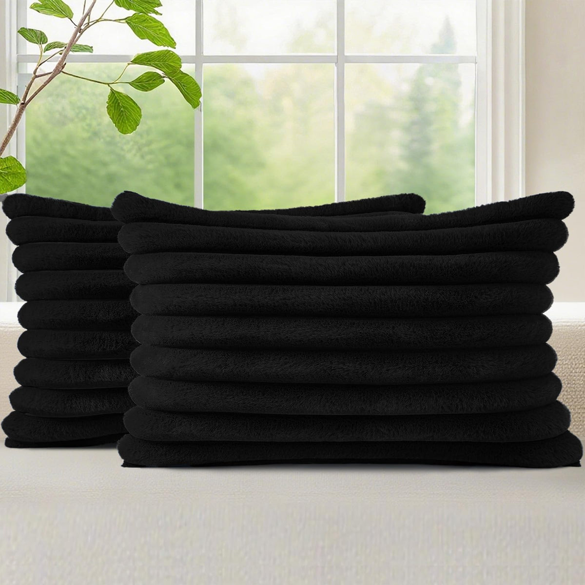 decorUhome Fall Faux Fur Throw Pillow Covers 18x18 Set of 2 Grey Blue
