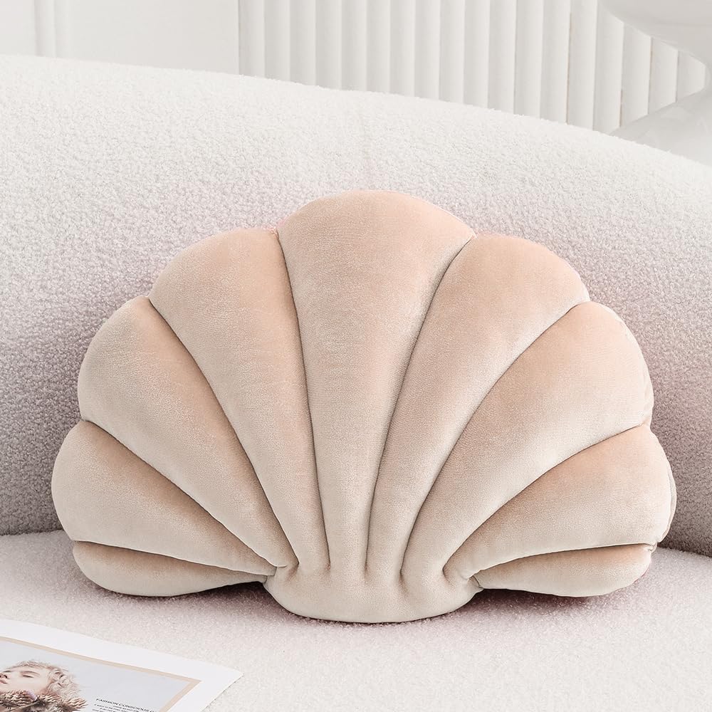 XIAIJIA Seashell Throw Pillows, Pink Shell Shaped Pillow, Velvet, 14 Inch