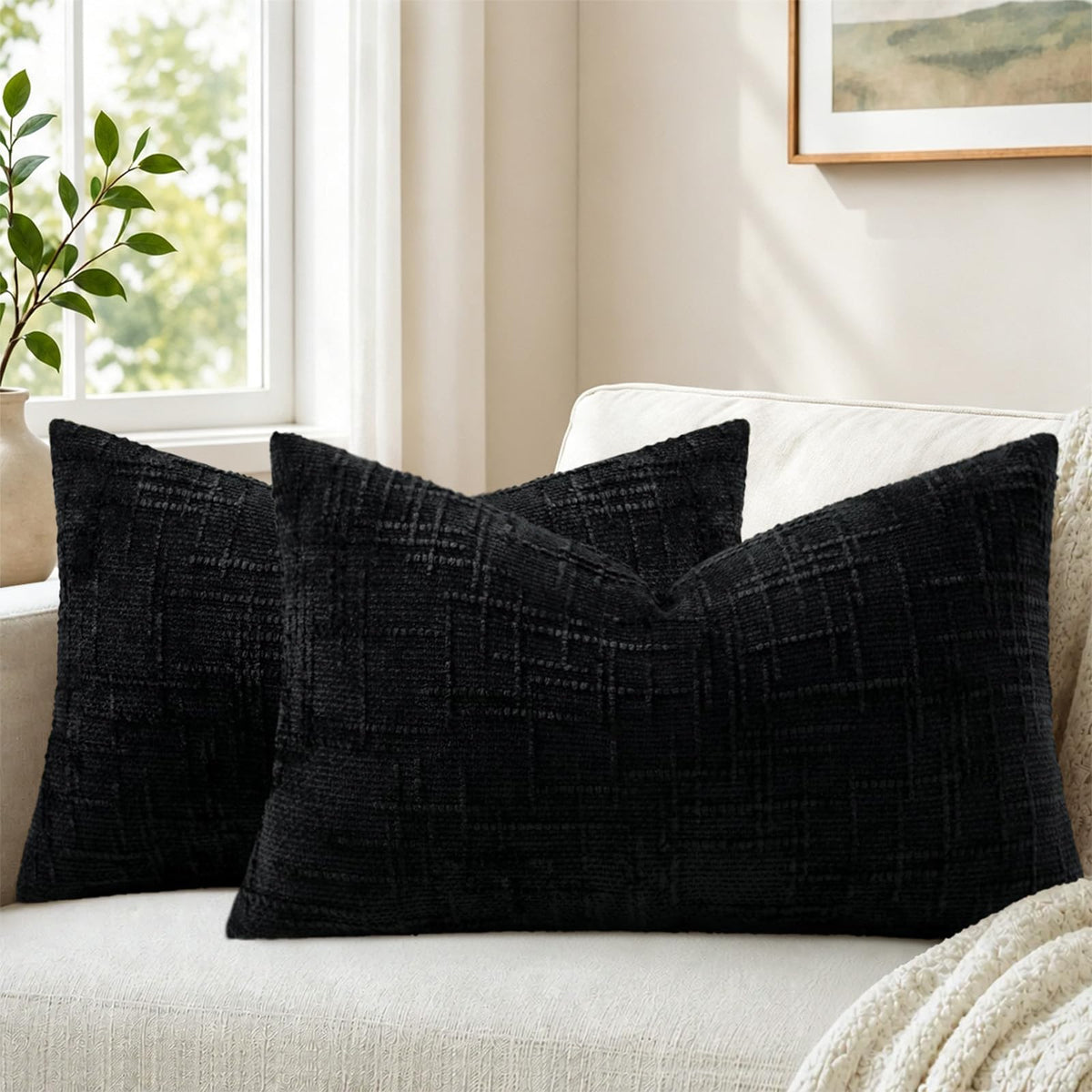 Pallene Cream White Textured Chenille Throw Pillow Covers 18x18 Set of 2