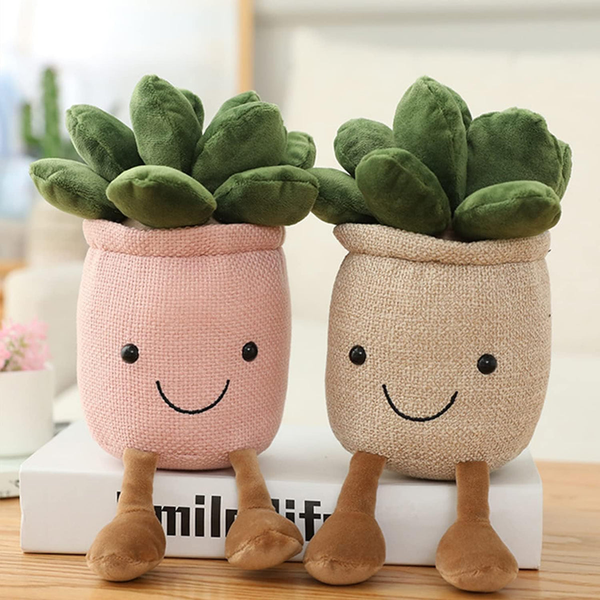 3pcs Succulents Plush Toy, Cute Succulents Plushies, Stuffed Potted Plants Plush Doll, Soft Plush Succulent Gifts for Kids Boys (Pink+White+Blue)