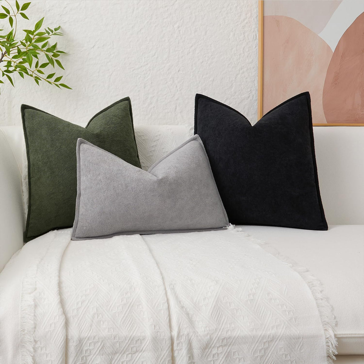 Kevin Textile Soft Waterproof Pillow Covers 20x20 Inch 2 Pack, Moss Green