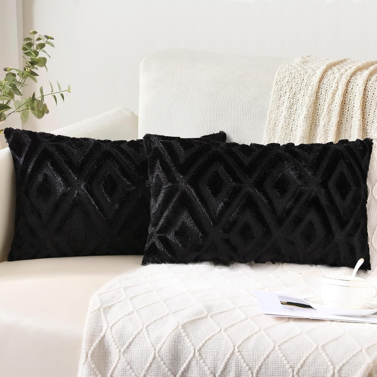 Pallene Fall Cream White Faux Fur Throw Pillow Covers 18x18 Set of 2