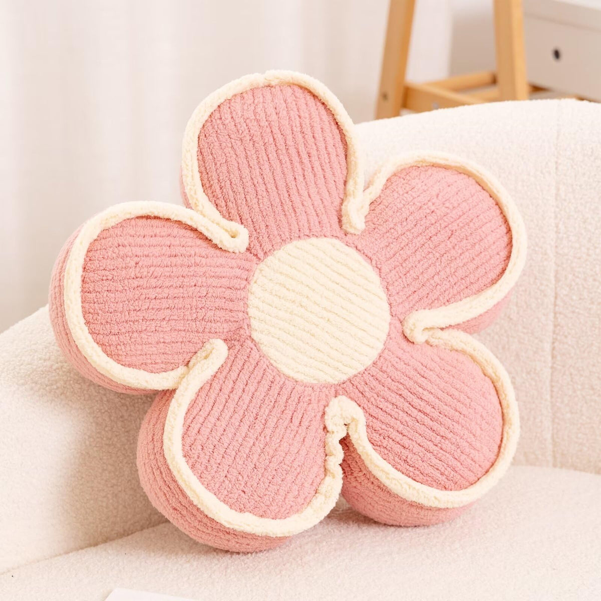 Kcvvcr Flower Pillow, Soft Shaped Floor Cushion, Decorative Throw Pillow, Seating Cushion, Plush Room Decor Pillows for Sofa Couch Bed (13.7 Inch, Ivory)