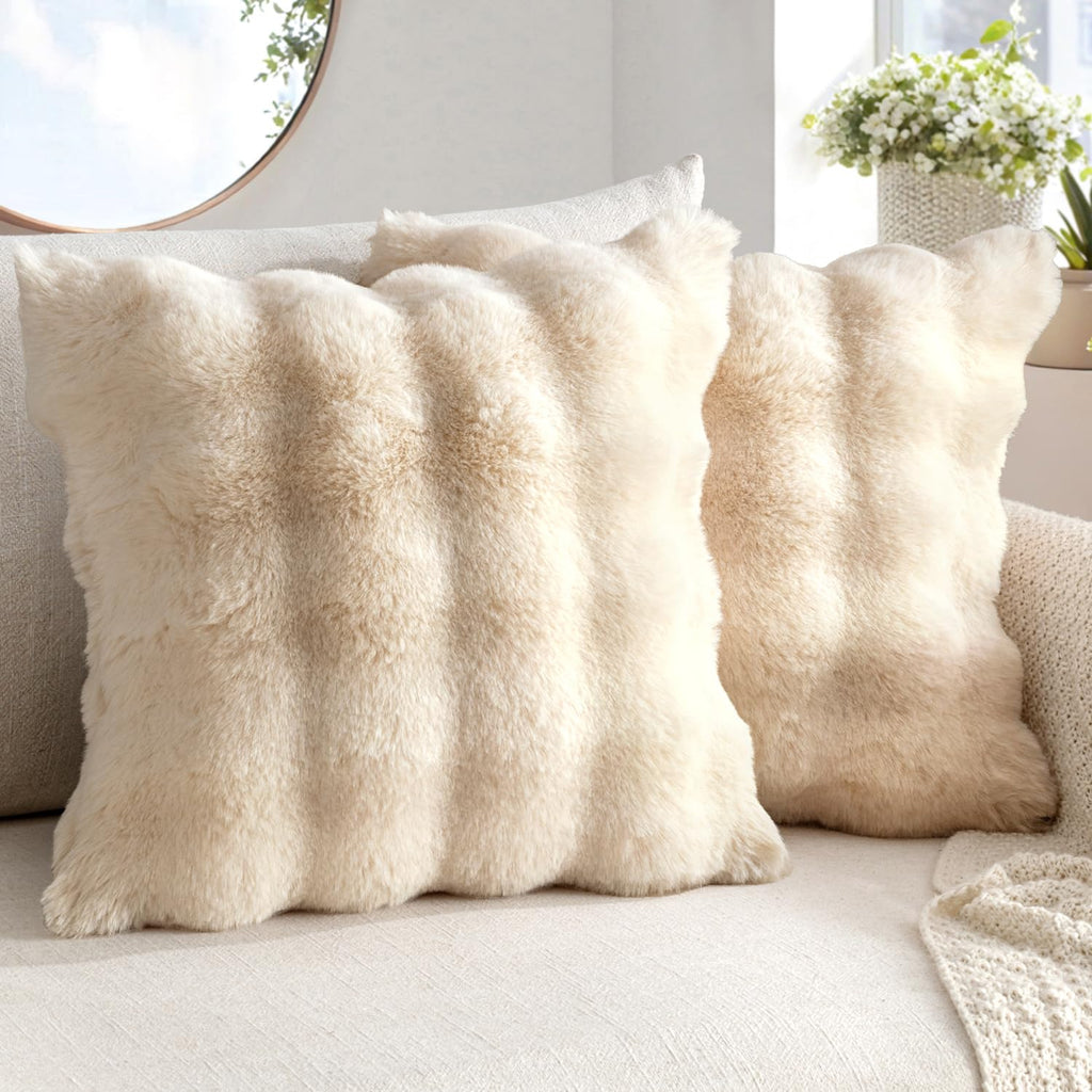 MIULEE Pack of 2 Faux Fur Fluffy Pillow Covers 18x18 Inch, Khaki