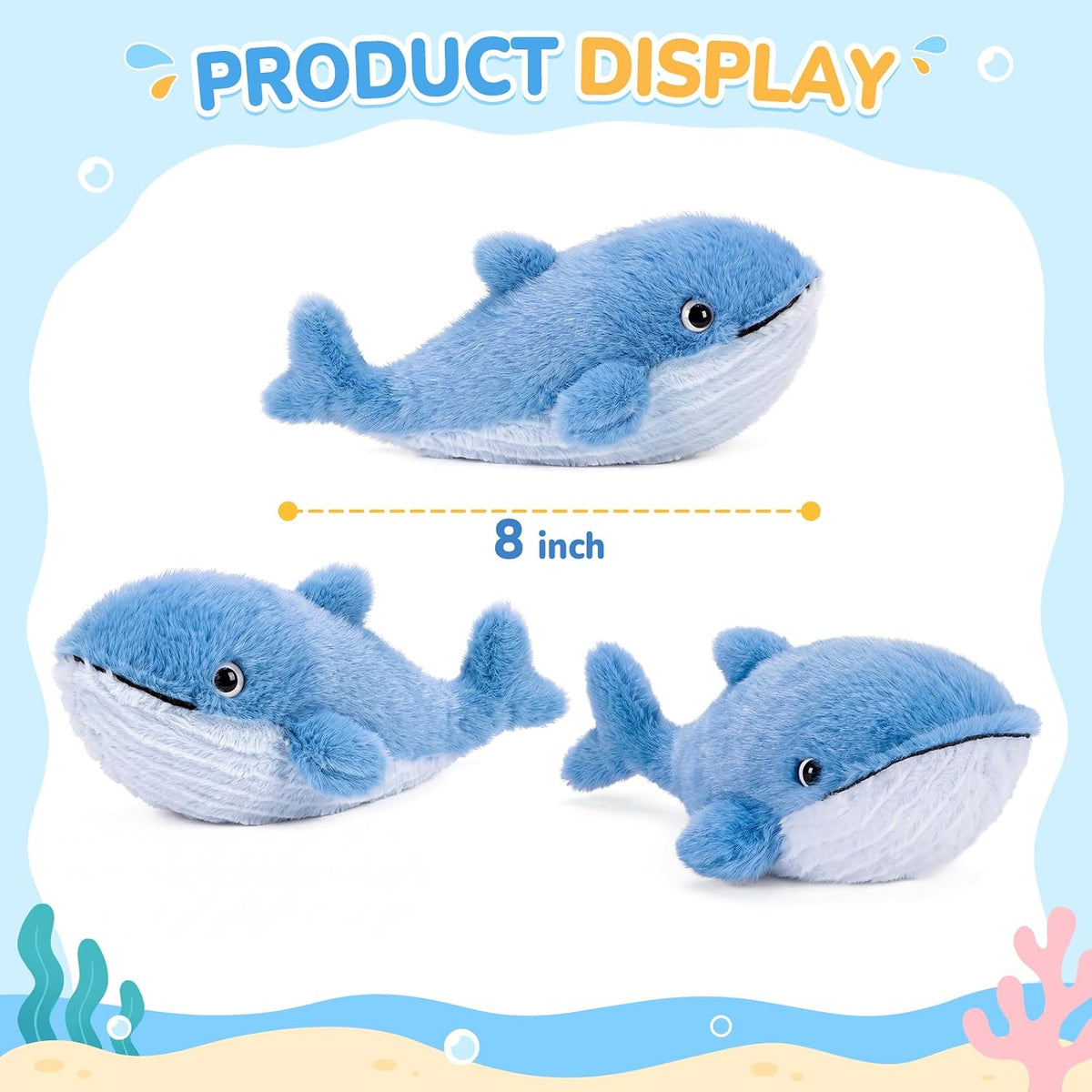 PEACH CAT Blue Whale Stuffed Animal Cute Sea Animals Plushies Gift for Kids