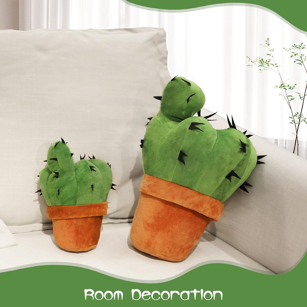OtGalk 3D Cactus Throw Pillow, Plush Plant Cushion, 7.9-Inch