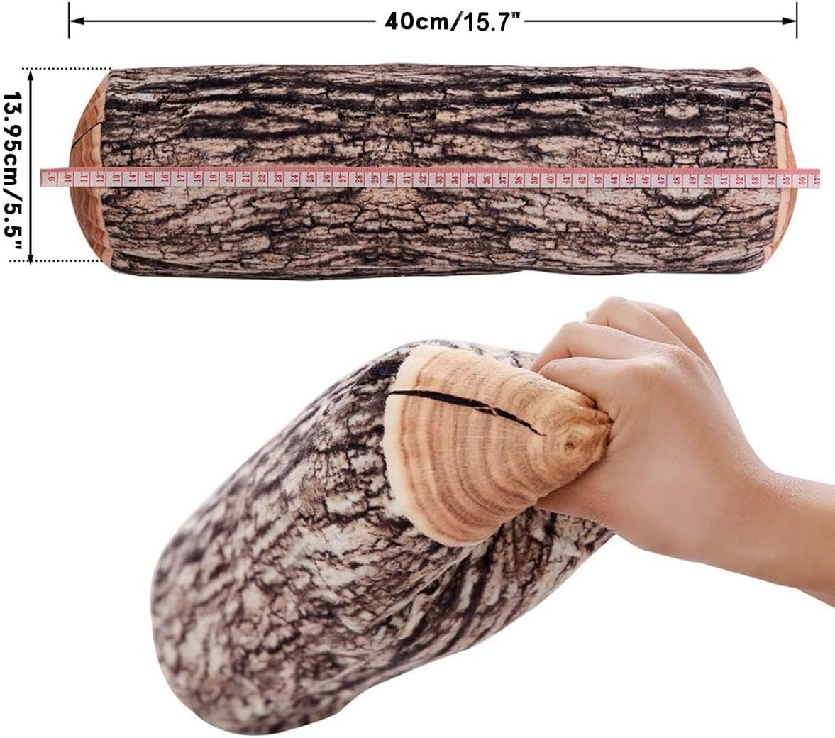 HYSEAS Decorative Round Throw Pillow, 3D Digital Print Comfortable Funny Cute Wood Log Pillow Cylinder Floor Cushion for Home, Couch, Sofa, Bedroom, Living Room Decor, Trunk