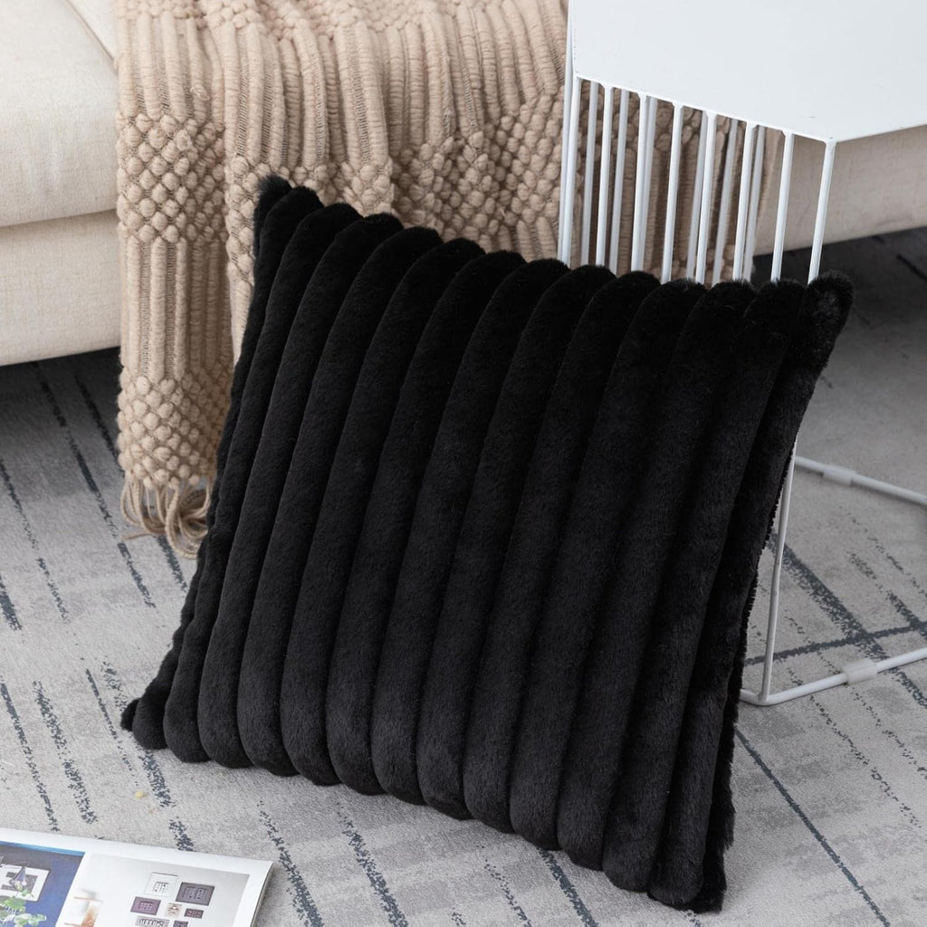 ZLINA Faux Fur Decorative Throw Pillow Covers 22 x 22 Inch,Black