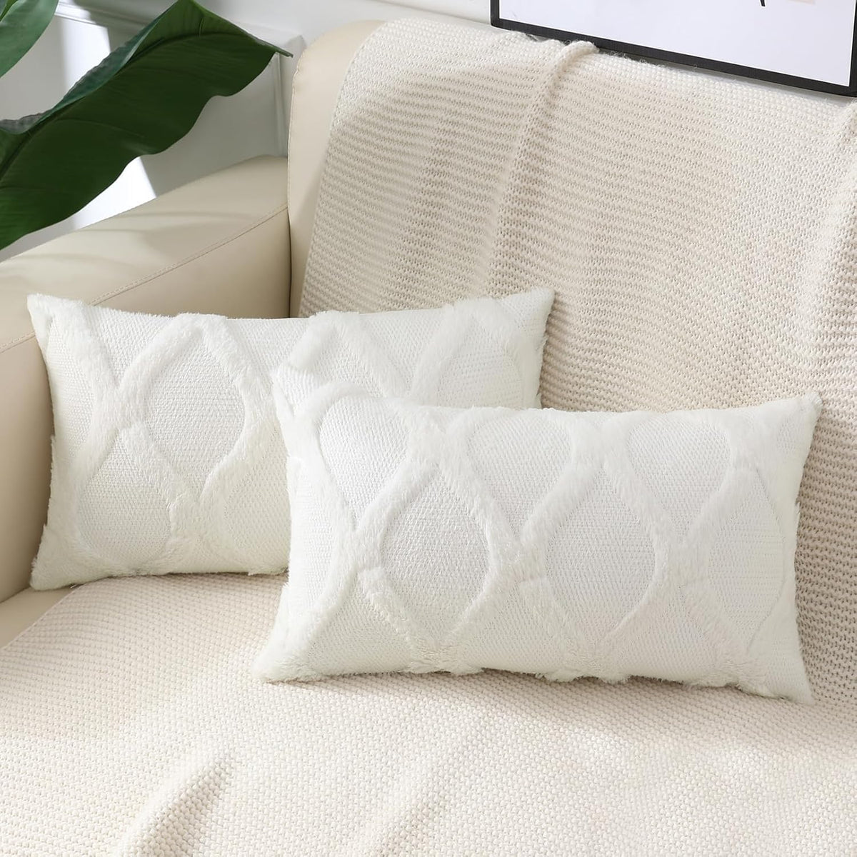 decorUhome Fall Throw Pillow Covers 18x18 Inch Set of 2, Soft Plush Faux Fur Wool Rust Couch Pillow Covers, Decorative Neutral Pillow Cases for Bed Sofa Living Room Home Decor