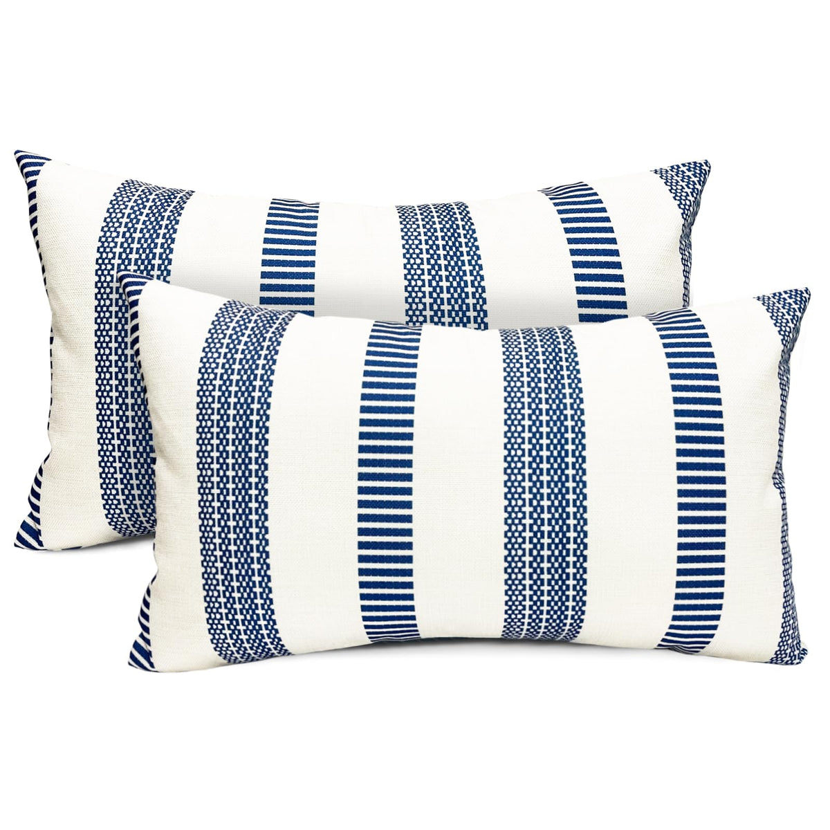 Farmhouse Boho Striped Throw Pillow Covers 18x18 inch Set of 2 Navy Blue