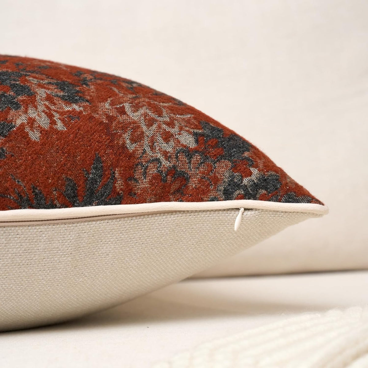 FANAMI Vintage Floral Lumbar Throw Pillow Covers 12x20 Set of 2 Boho Farmhouse Accent Pillowcase Neutral Modern Chenille Rectangle Decorative Cushion Covers for Couch Bed Living Room Home Decor, Rust