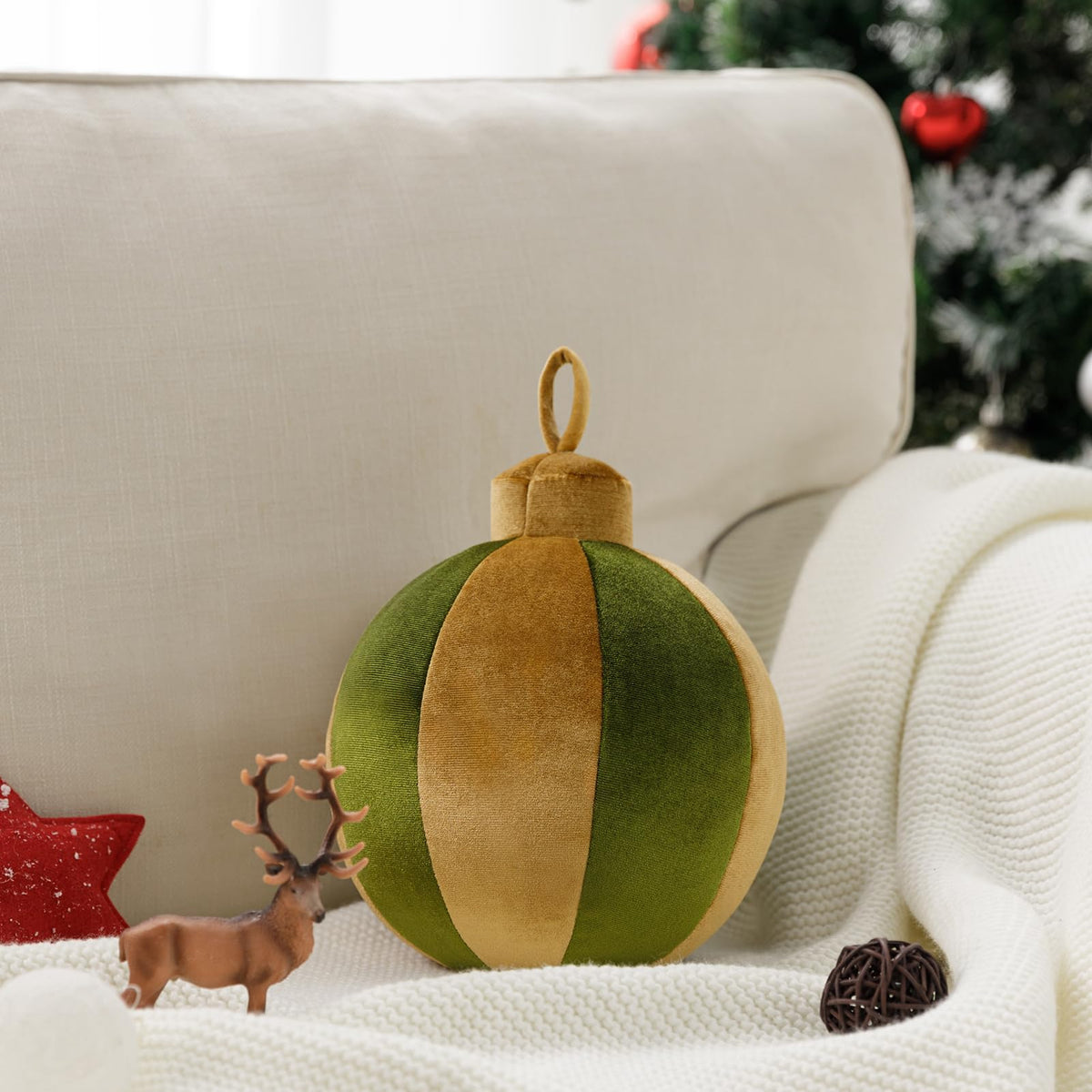 Ashler Merry Christmas Bell-Shaped Pillow, 8.5x8.5 Inch Velvet Hangable Decorative Holiday Pillow for Xmas Tree, Couch, Living Room, Bed, Pink