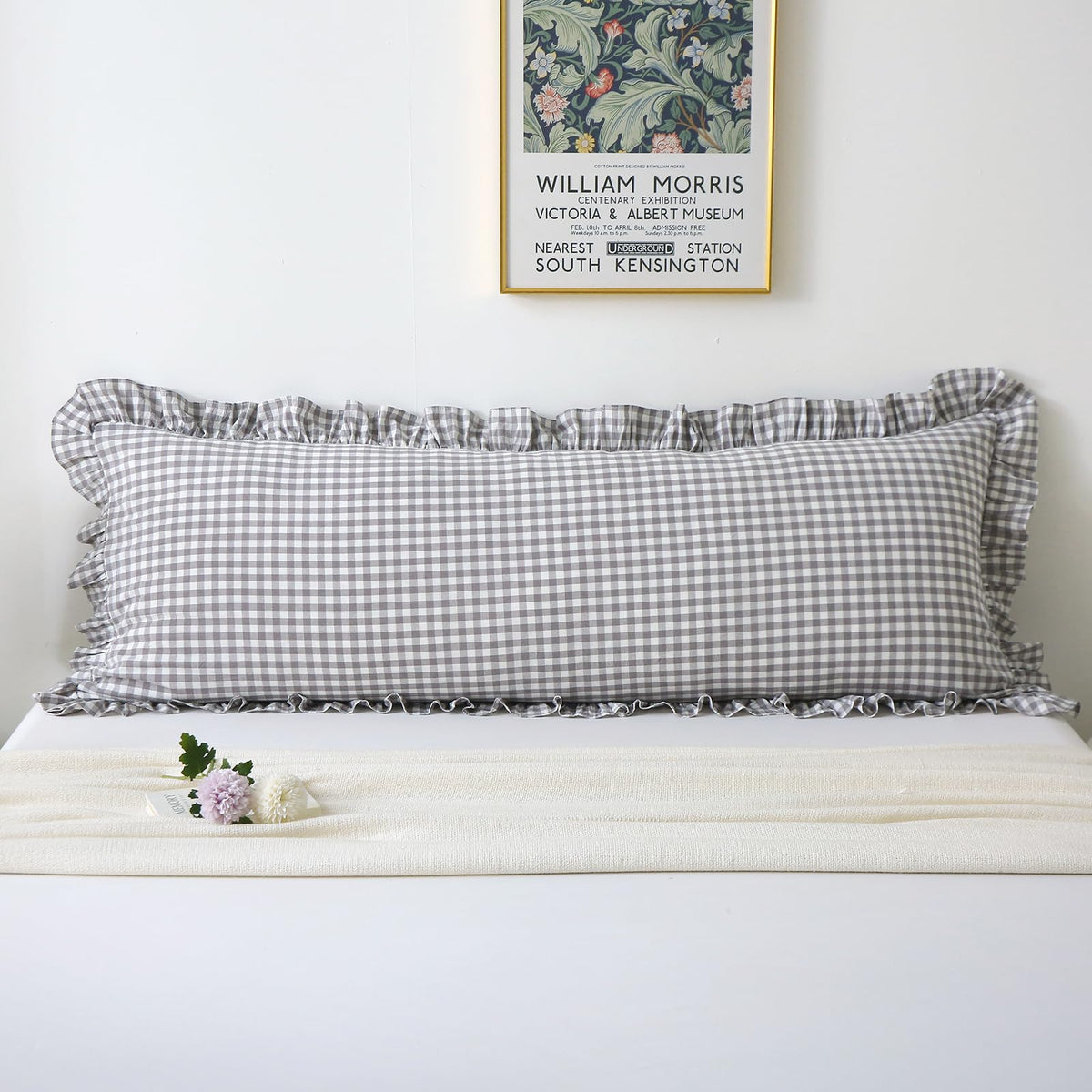 2 Pack Taupe White Gingham Ruffle Throw Pillow Covers 18''x18''