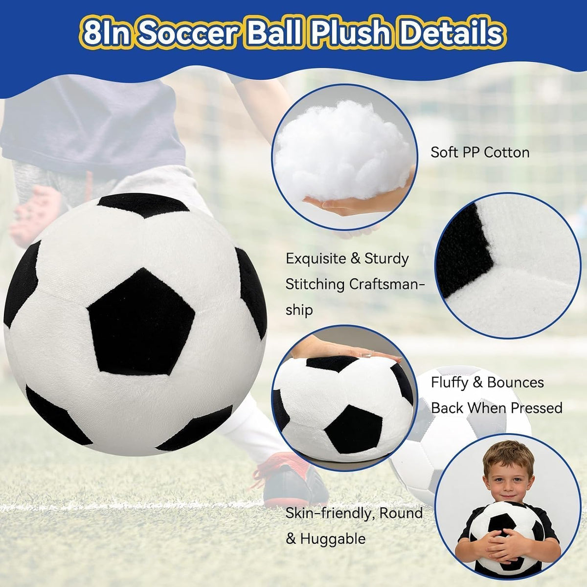 Soccer Ball Pillow, Soft Stuffed Round Plush Throw Pillow, 8 Inch