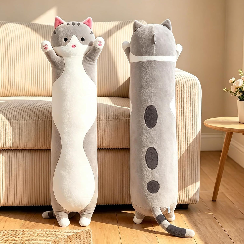 Shangman Long Cat Plush Pillow Stuffed Animal Toy Gift for Kids Grey 19.6in