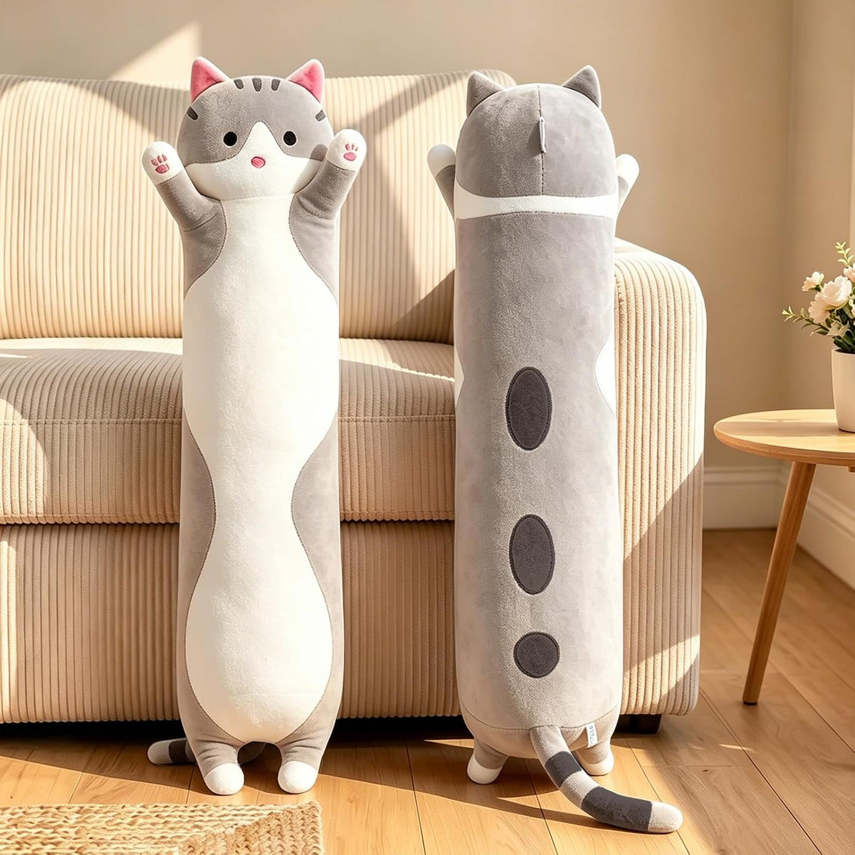 Shangman Long Cat Plush Pillow Stuffed Animal Toy Gift for Kids Grey 19.6in