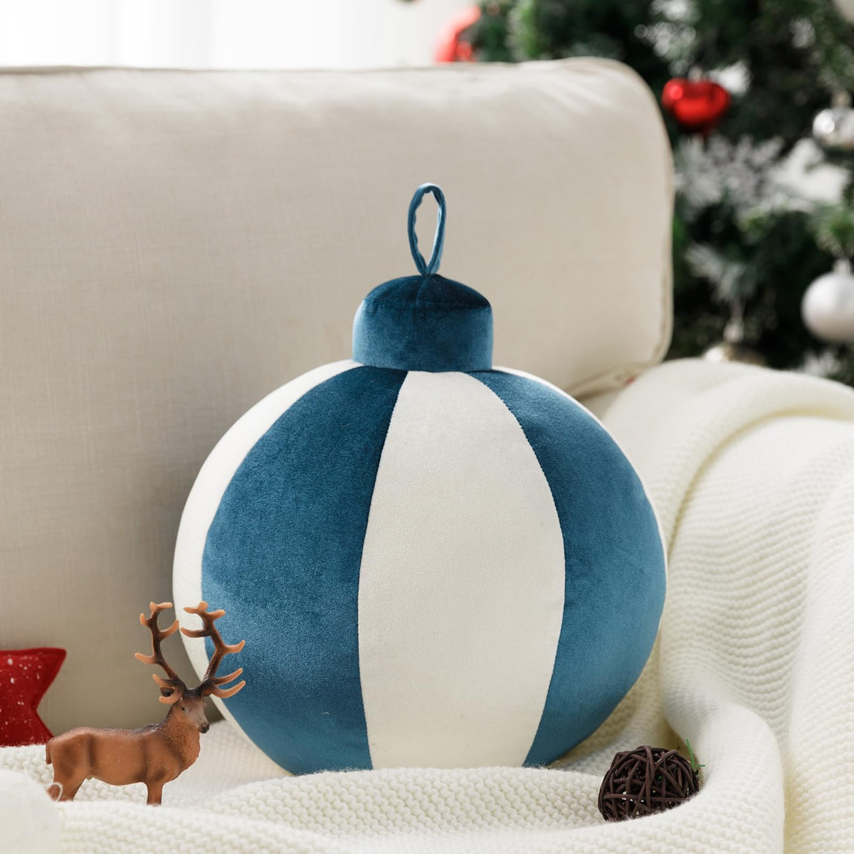 Ashler Merry Christmas Bell-Shaped Pillow, 8.5x8.5 Inch Velvet Hangable Decorative Holiday Pillow for Xmas Tree, Couch, Living Room, Bed, Pink