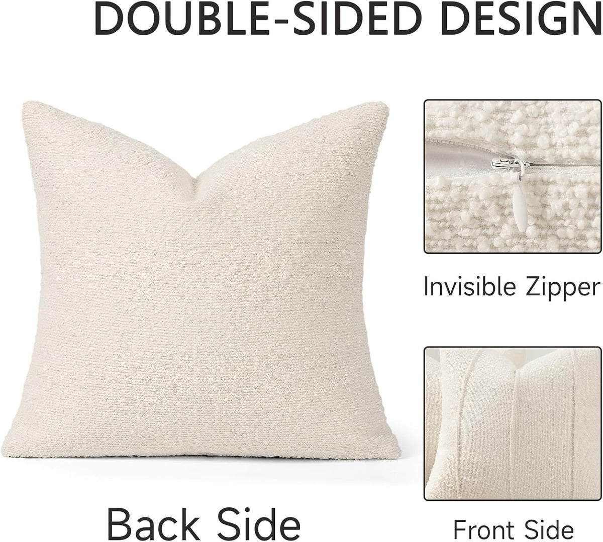 YCOLL Textured Boucle Throw Pillow Covers 20x20 Pack of 2 - Soft Neutral Striped Cushion Covers, Cozy Accent Decorative Pillow Covers for Couch, Sofa, Bed, Living Room (Ivory)