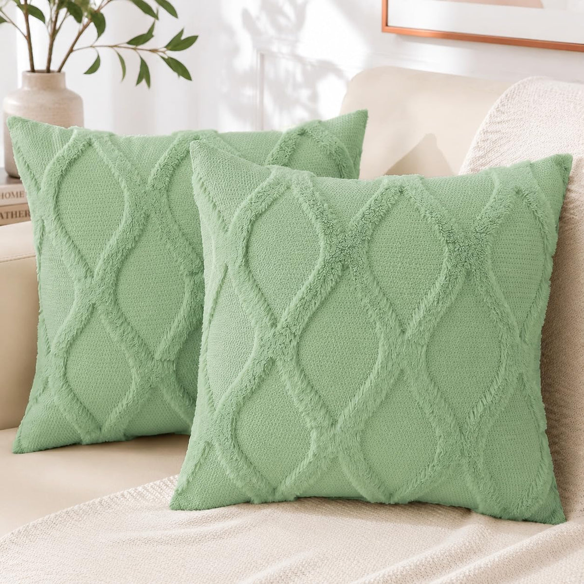 decorUhome Fall Throw Pillow Covers 18x18 Inch Set of 2, Soft Plush Faux Fur Wool Rust Couch Pillow Covers, Decorative Neutral Pillow Cases for Bed Sofa Living Room Home Decor