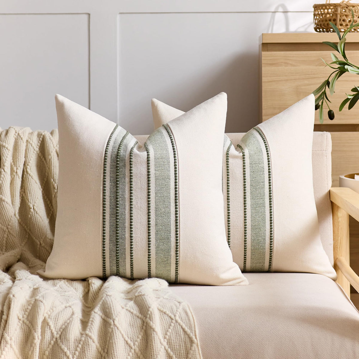 KINDREX Striped Linen Decorative Throw Pillow Covers 18x18 Navy Blue