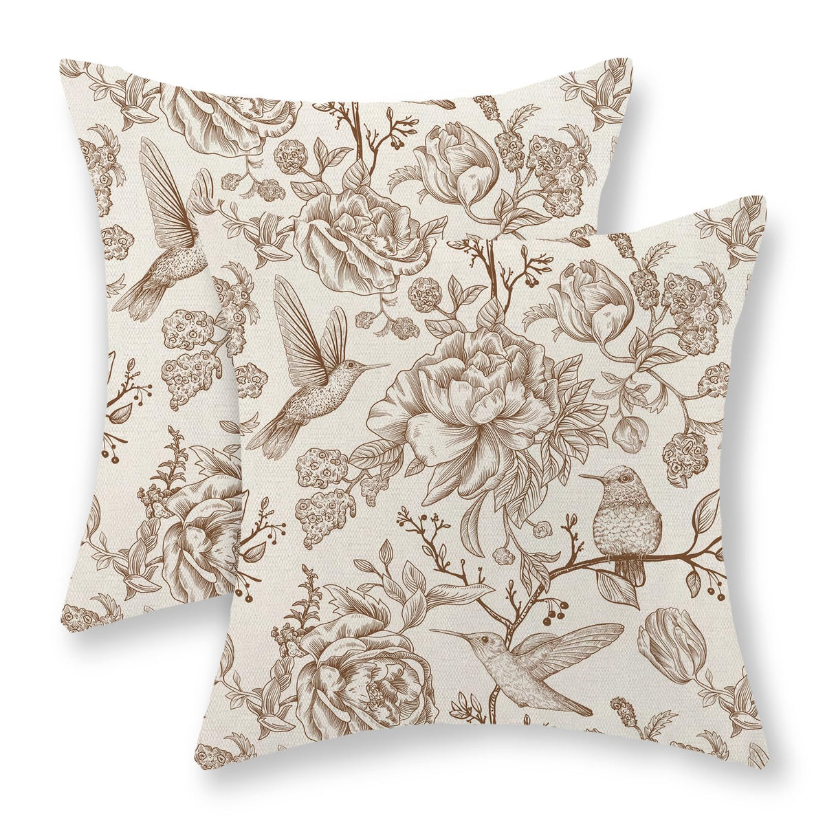 Sage Green Pillow Covers 18x18 Set of 2 Light Green Chinoiserie Bird Floral Throw Pillows Outdoor Decor Vintage Hummingbird Flower Pillow Cases Linen Decorative Cushion Cover for Couch Sofa