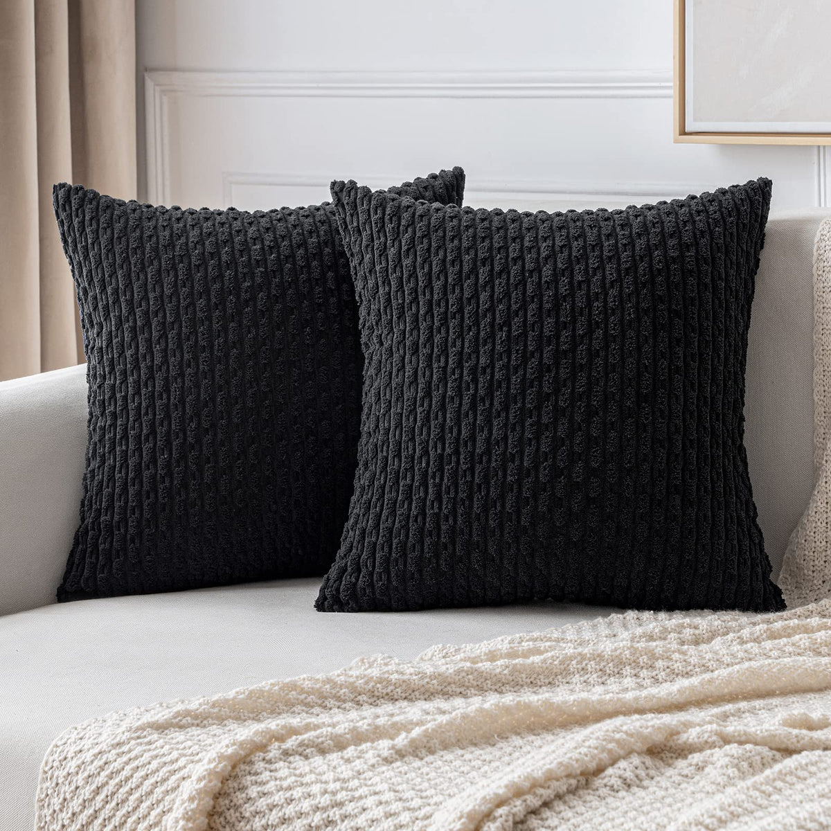 MIULEE Decorative Throw Pillow Covers 20x20 Sage Green Textured Corduroy