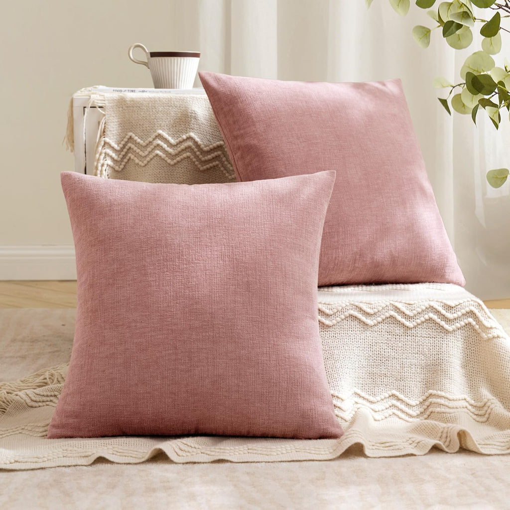 MIULEE Blush Pink Chenille Couch Throw Pillow Covers, 18x18