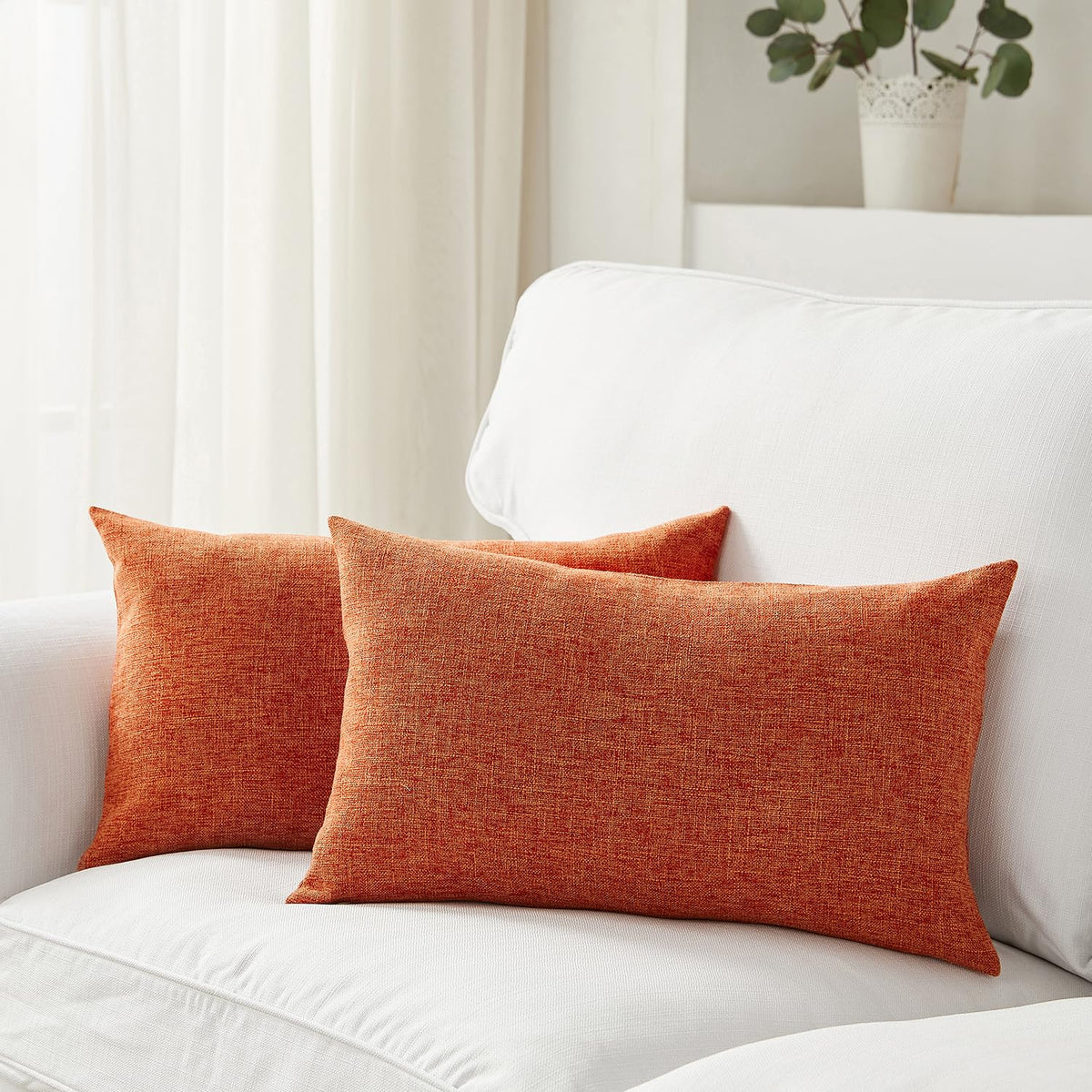 Meekio Linen Blend Throw Pillow Covers 20x20 Set of 2, Ivory