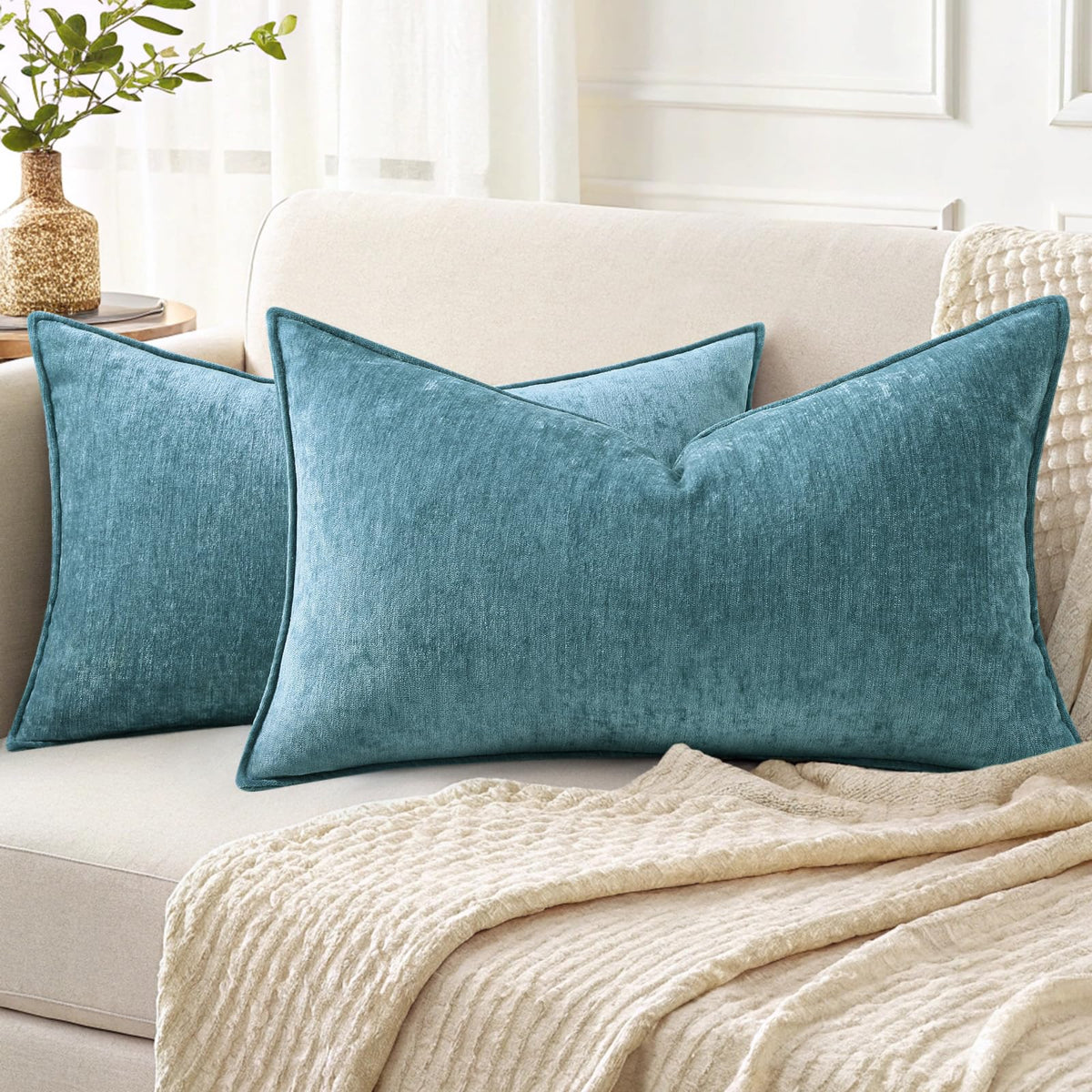 decorUhome Chenille Ultimate Gray Throw Pillow Covers 18x18 Set of 2