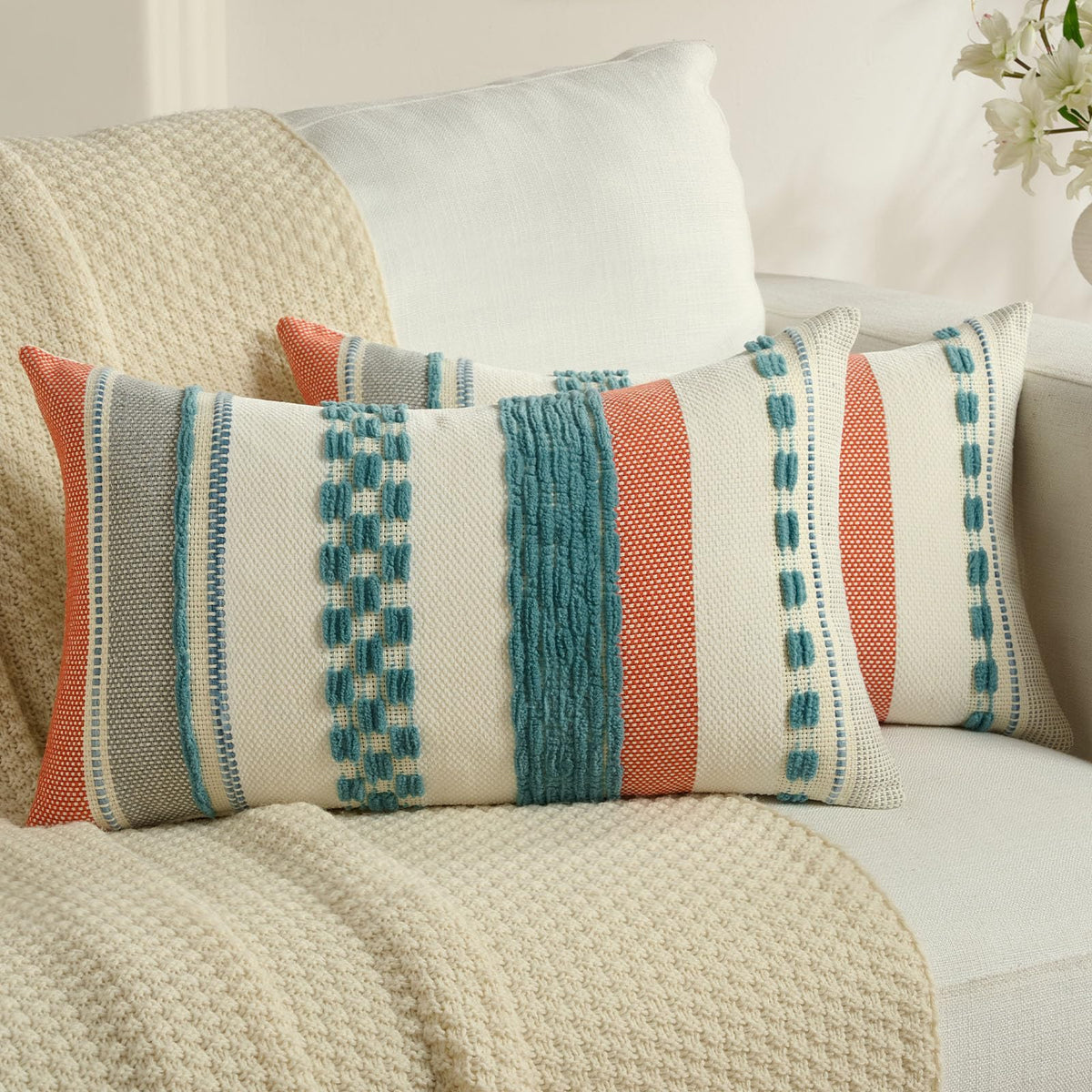 FUTEI Pack of 2 Chenille Throw Pillow Covers 45 x 45 cm,Teal