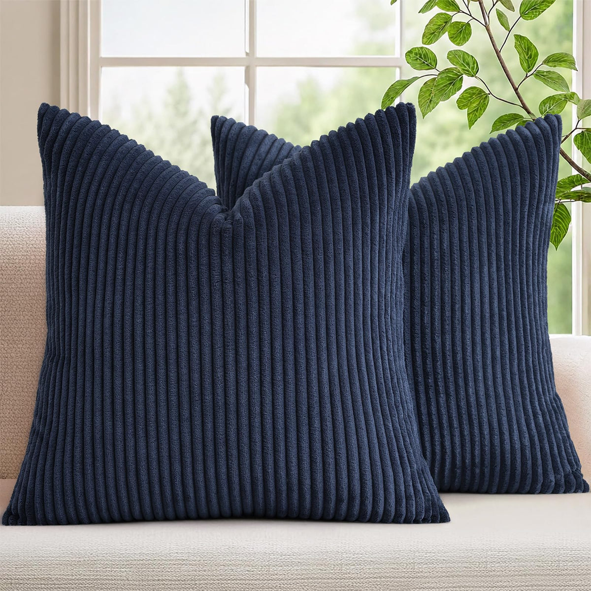 Mecatny Corduroy Fall Throw Pillow Covers 18x18 Set of 2 Cream White