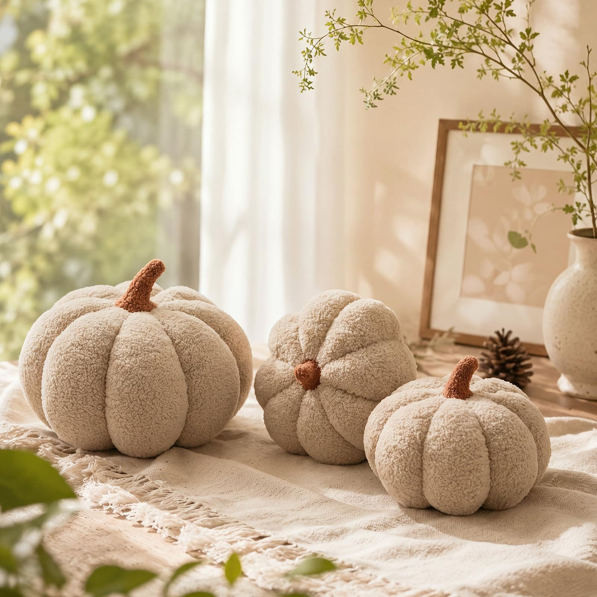 Juexica 3 Pcs Stuffed Pumpkin Pillows Fall Decor Cushions,Autumn Warm