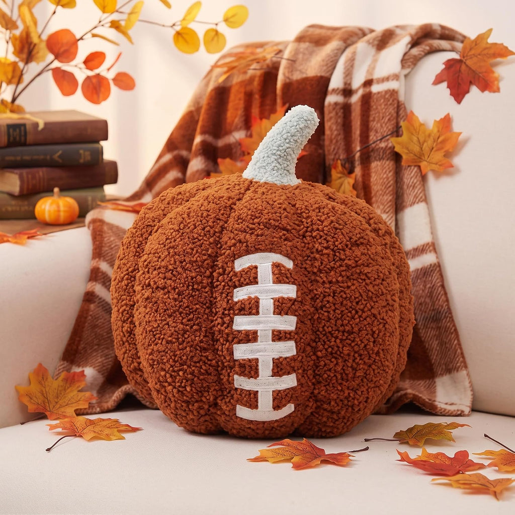 Fanfanwin Fall Football Pumpkin Throw Pillow Autumn Thanksgiving Gift