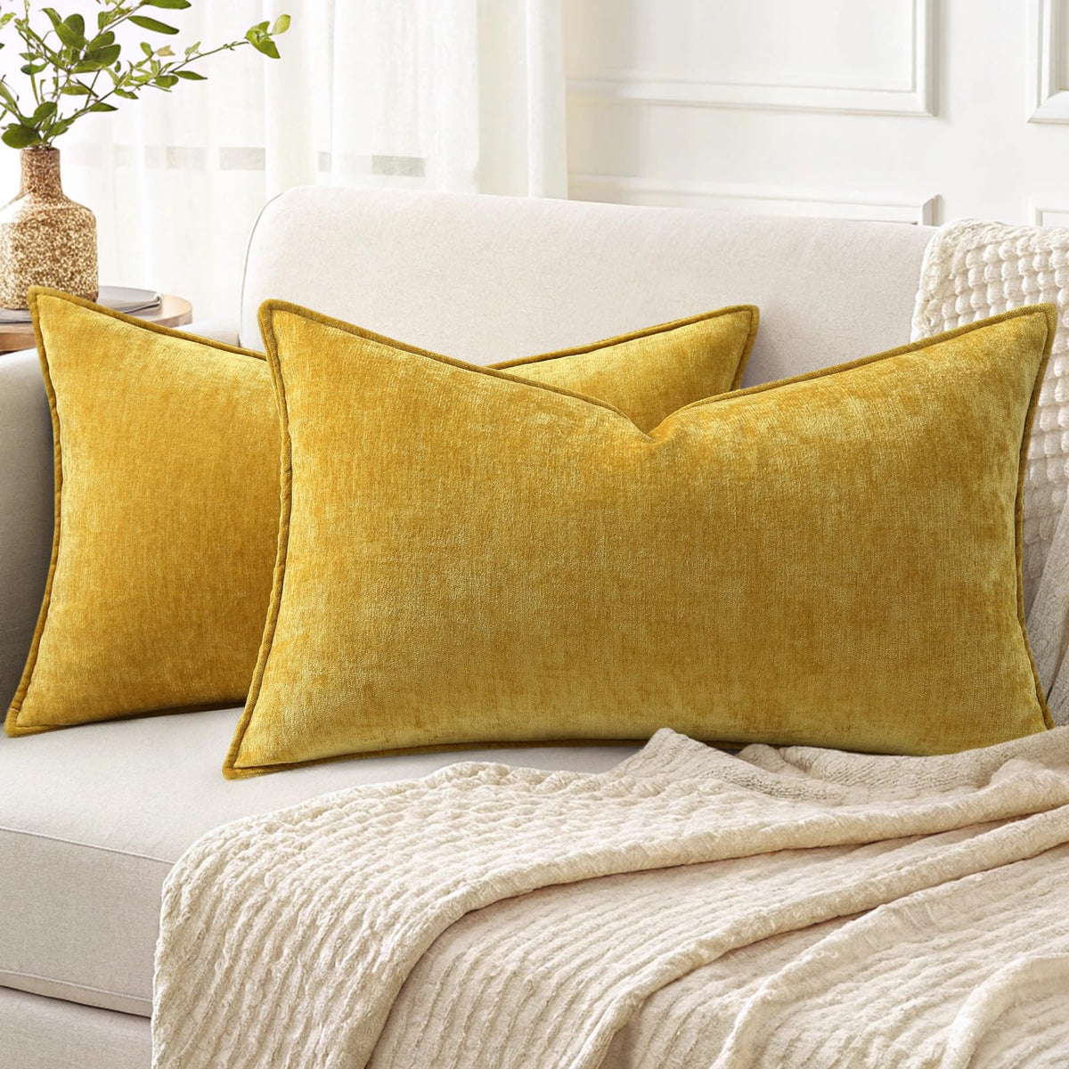 decorUhome Chenille Ultimate Gray Throw Pillow Covers 18x18 Set of 2