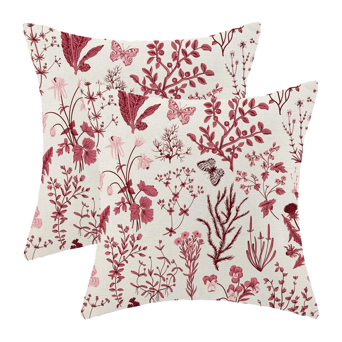 AEIOAE Spring Pillow Covers 18x18 Inch Set of 2,Blue Teal Wild Flower Plant Throw Pillows Case,Seasonal Floral Outdoor Decorative Square Linen Farmhouse Decor Cushion Covers for Home Sofa Bed Couch