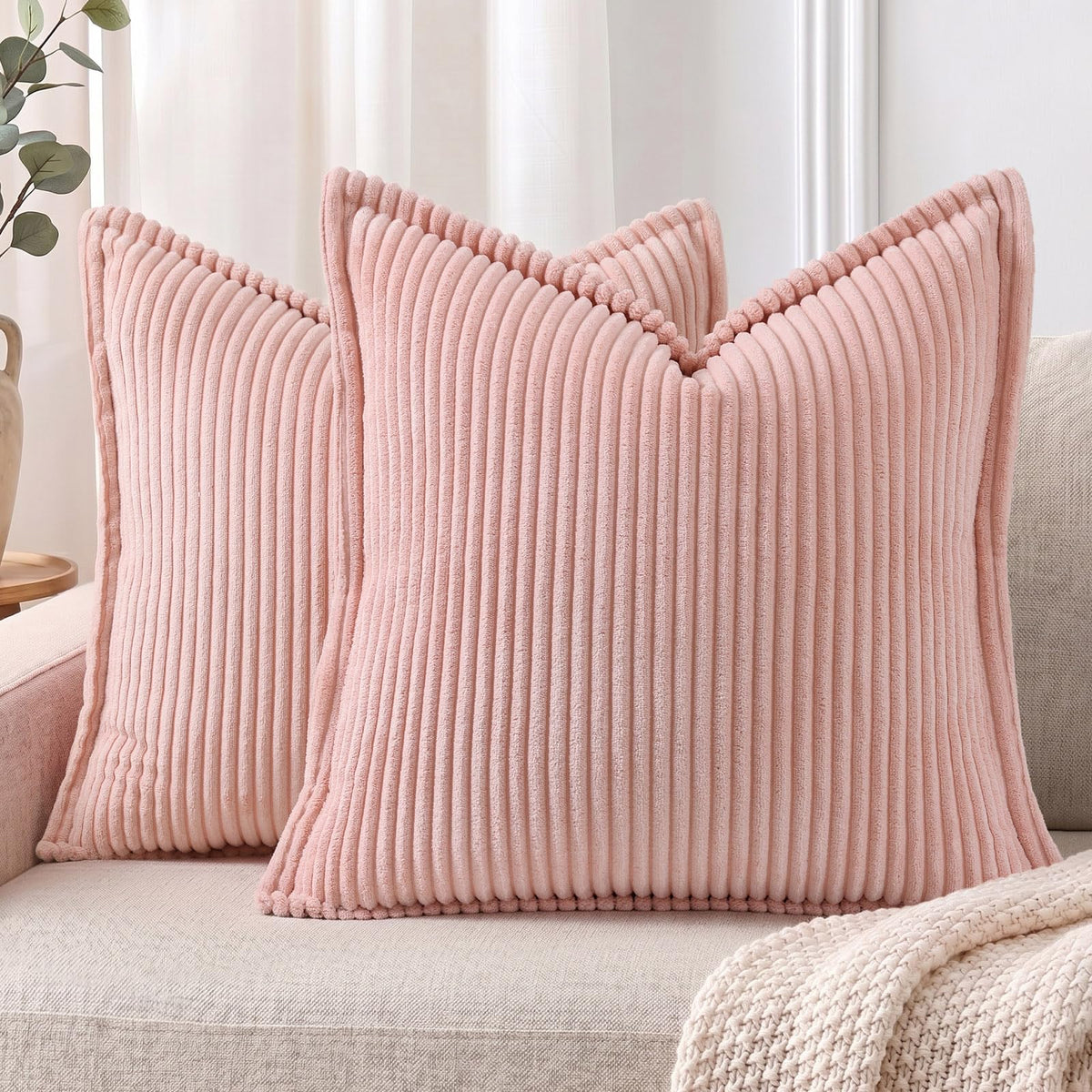 Mecatny Corduroy Fall Throw Pillow Covers 18x18 Set of 2 Cream White