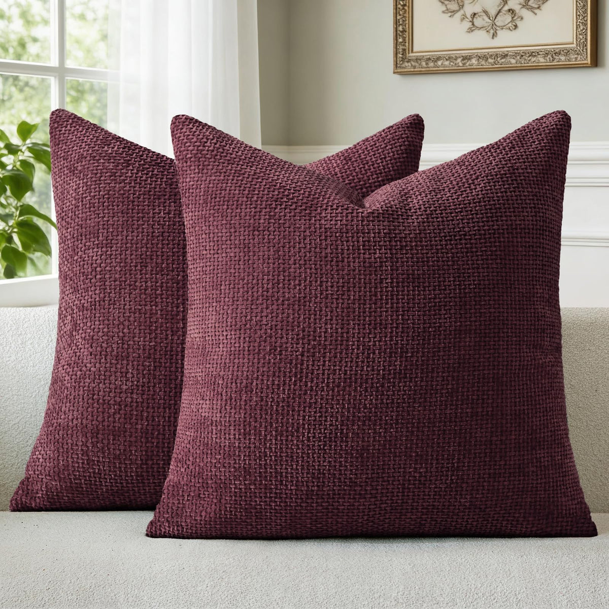 a moment Light Green Chenille Throw Pillow Covers 20x20 Inch Pack of 2 Modern Decorative Throw Pillow Covers Farmhouse Cross Covers Home Decor for Sofa Bedroom Living Room Spring