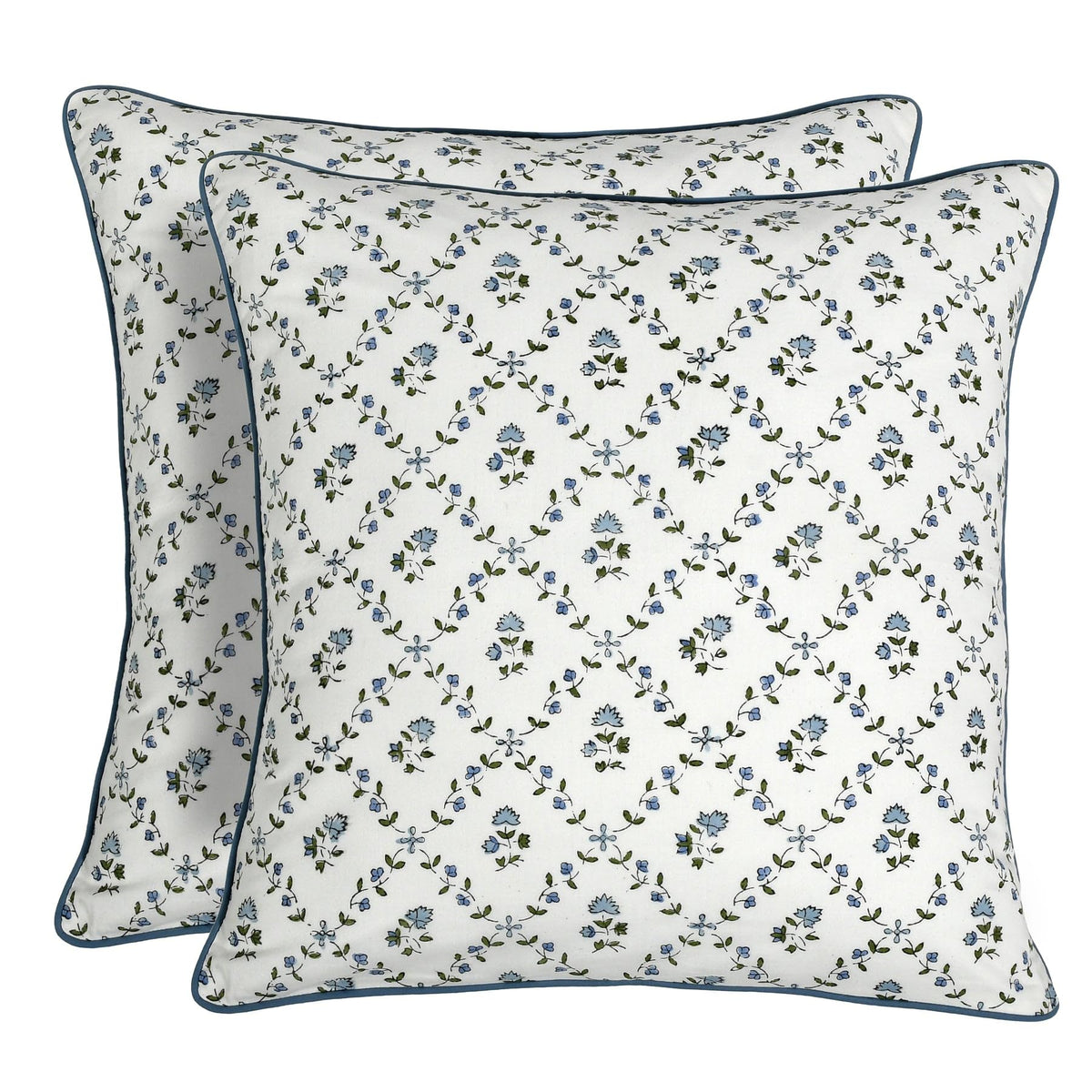 Ridhi Asparagus Green Block Print Cotton Pillow Cover 16x16 Inch Set of 2