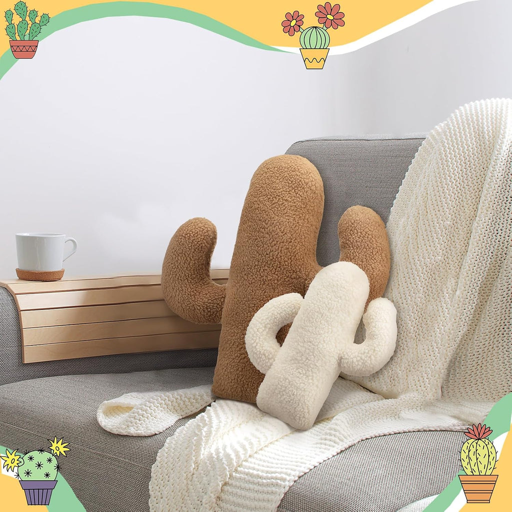Beeveer 2 Pcs Cactus Pillows Decorative 3D Shaped Pillow Cactus Hugging Gift Soft for Office Nap Seat Decor for Home Sofa Bed Office