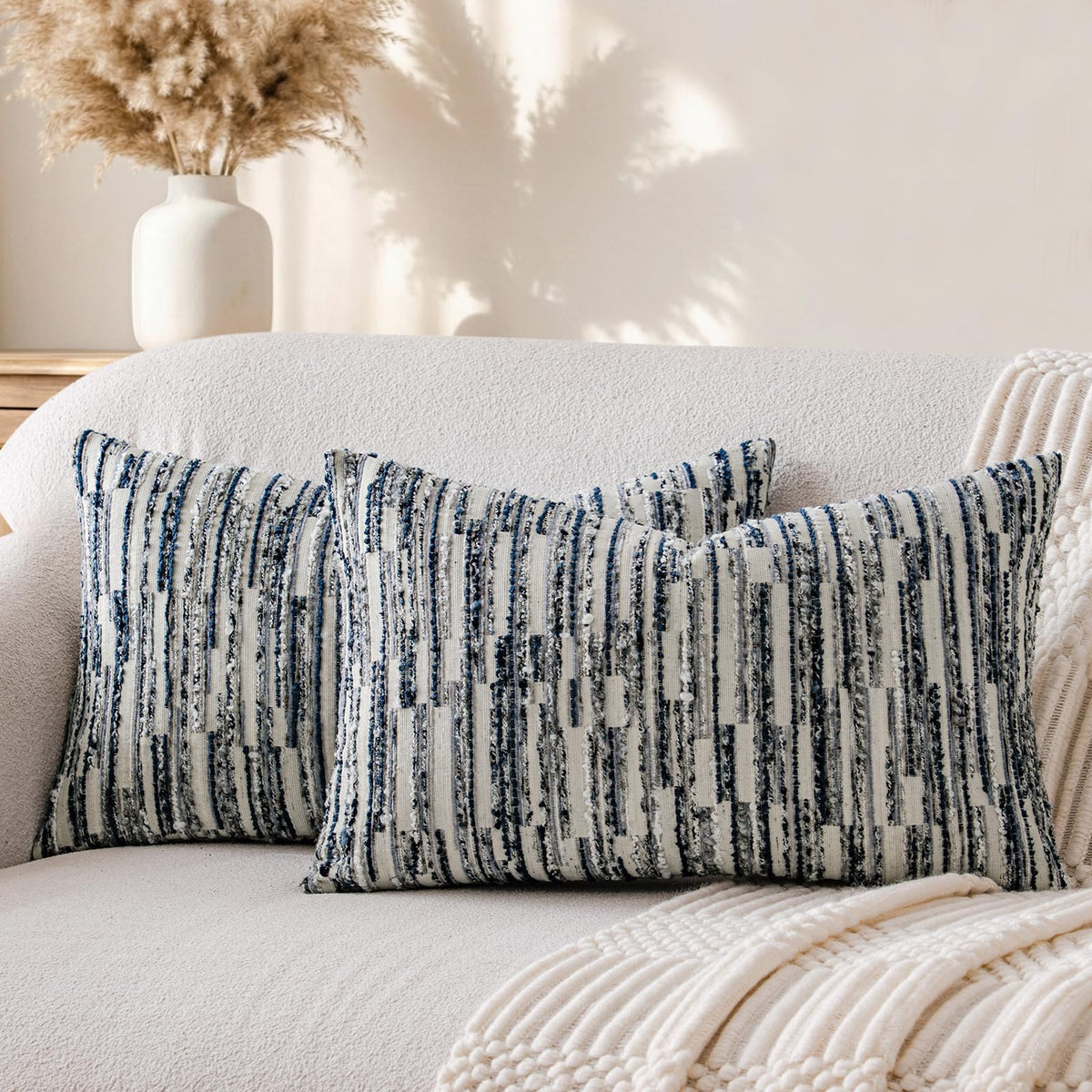 Boho Striped Decorative Throw Pillow Covers 20"X20" Set of 2,Moss Green